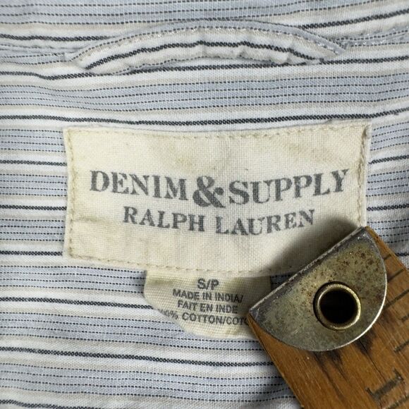 Denim & Supply Ralph Lauren Men’s Small White Blue Stripe Button Up Shirt Polo - Picture 5 of 9
